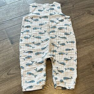 Angel Dear Whale Print Jumpsuit - Blue and Orange